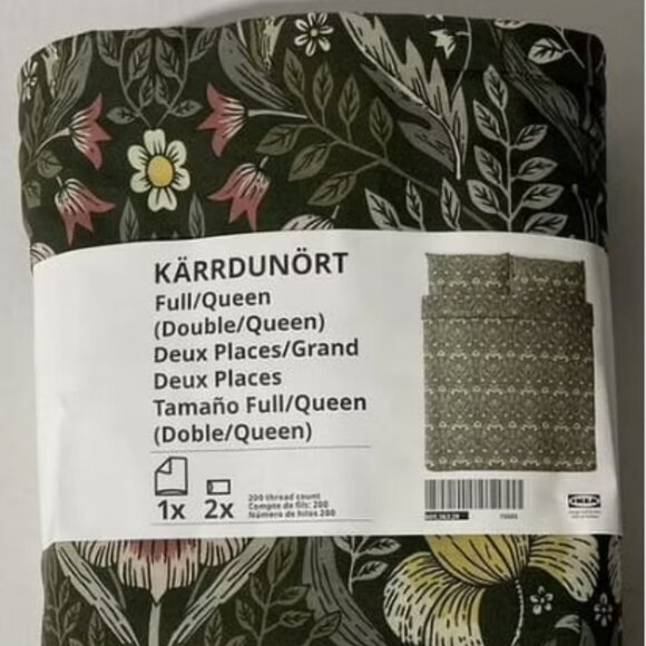 IKEA KÄRRDUNÖRT Duvet cover and pillowcase(s), dark green/multicolor, Full/Queen - Picture 1 of 4